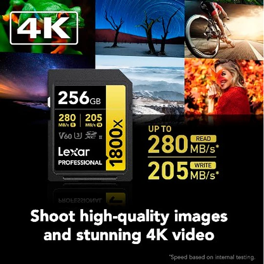 Lexar 256GB Professional 1800x UHS-II SDXC V60 GOLD Tarjeta de Memoria SD / LX20006 - Image 3