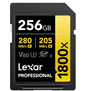 Lexar 256GB Professional 1800x UHS-II SDXC V60 GOLD Tarjeta de Memoria SD / LX20006