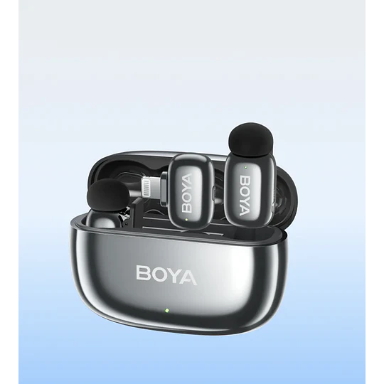 Boya BOYAMINI 2-01 Sistema de Micrófono Inalámbrico para 2 Personas Lightning y USB-C con Caja de Carga, Lunar Silver (Brillante) - Image 3