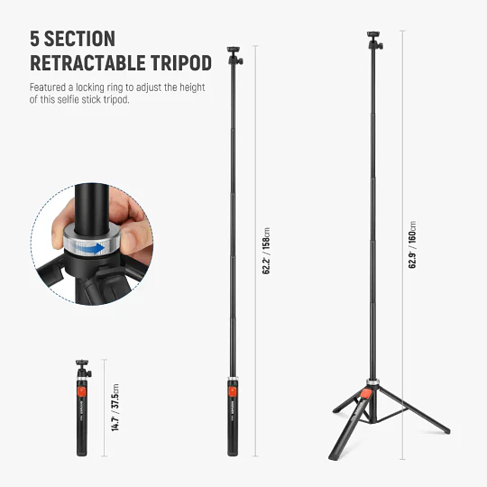 Neewer Trípode de Viaje. 160 cm. Para Teléfono y Cámara TS05 - Image 9