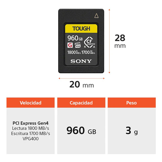 Sony CEA-G960T Tarjeta CFexpress Tipo A 960GB Serie G TOUGH / CEA-G960T - Image 3