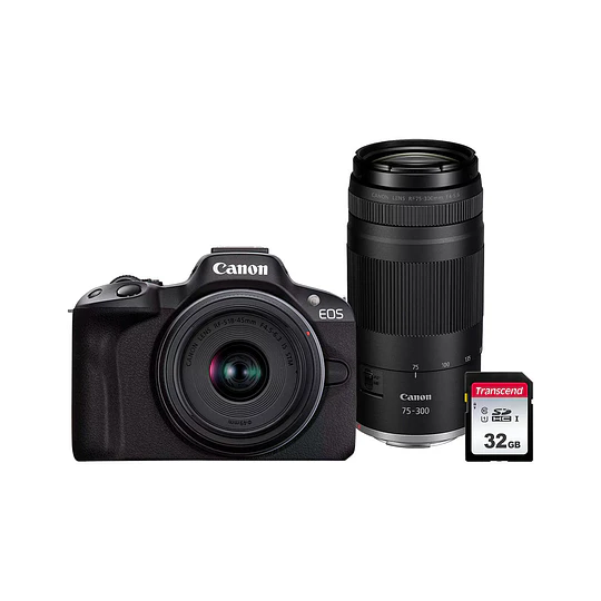 Canon EOS R50 Zoom Kit Cámara Mirrorless con Lentes RF-S 18-45mm y RF 75-300mm / 4891V796