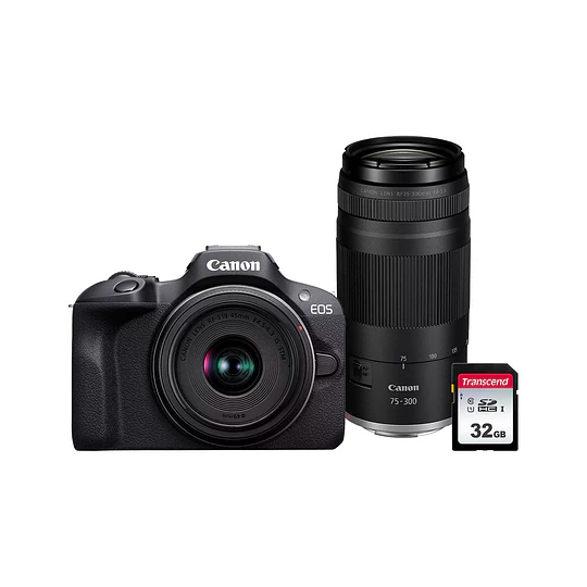 Canon EOS R100 Zoom Kit Cámara Mirrorless con Lentes RF-S 18-45mm y RF 75-300mm / 4751V161