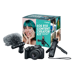 Canon EOS R10 Content Creator Kit Cámara Mirrorless con Lente RF-S 18-45mm, Micrófono DM-E1D y Trípode / 5331C079