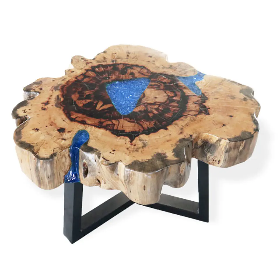 Mesa de Centro Raiz Tamarindo com Resina Azul Celeste Profunda – Edição Singular 2