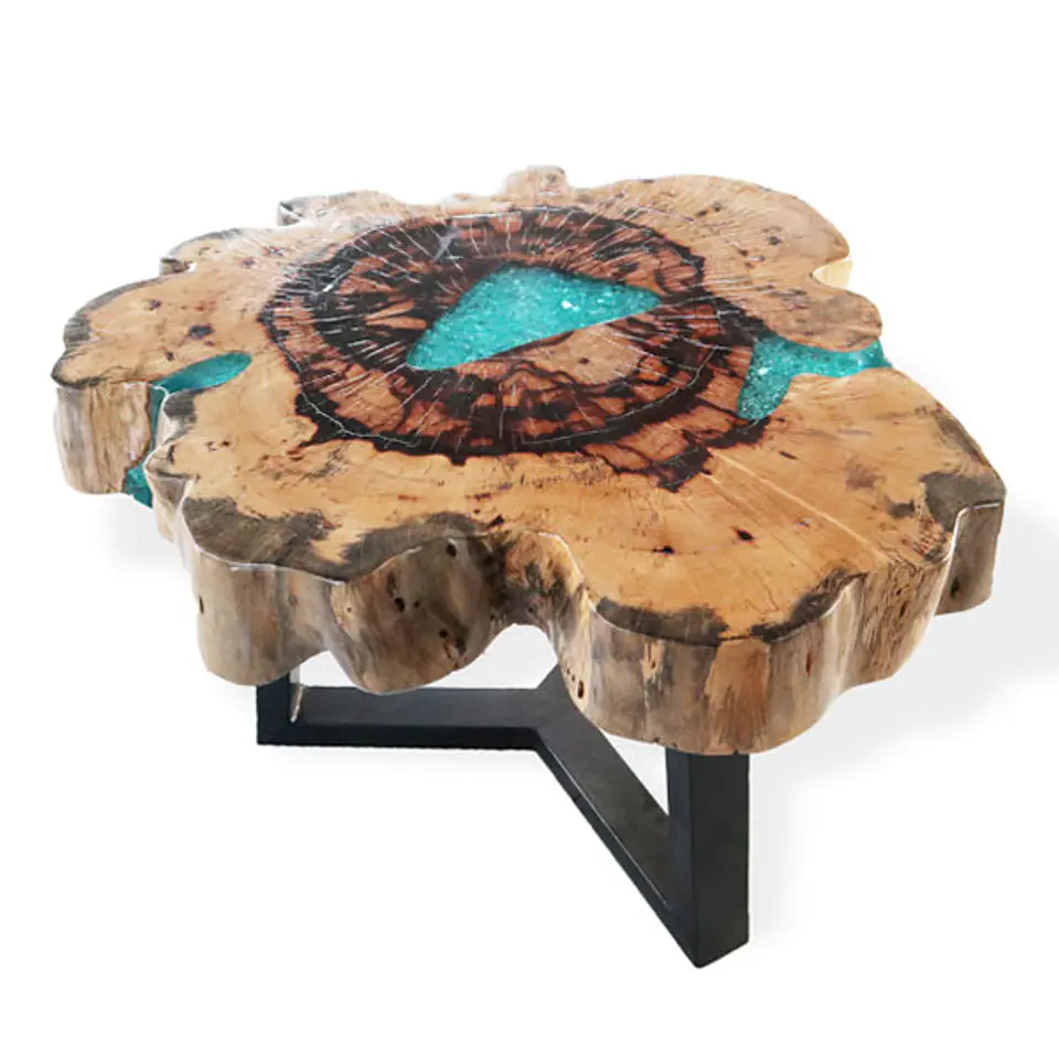 Mesa de Centro Tamarindo Maciço com Resina Pigmentada Azul Cristal 3