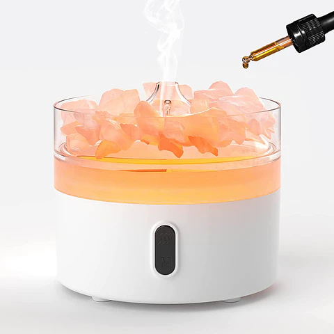 Difusor de Aroma de Sal do Himalaia - Luz Noturna - USB-C - Efeito Chama (Sal incluído)
