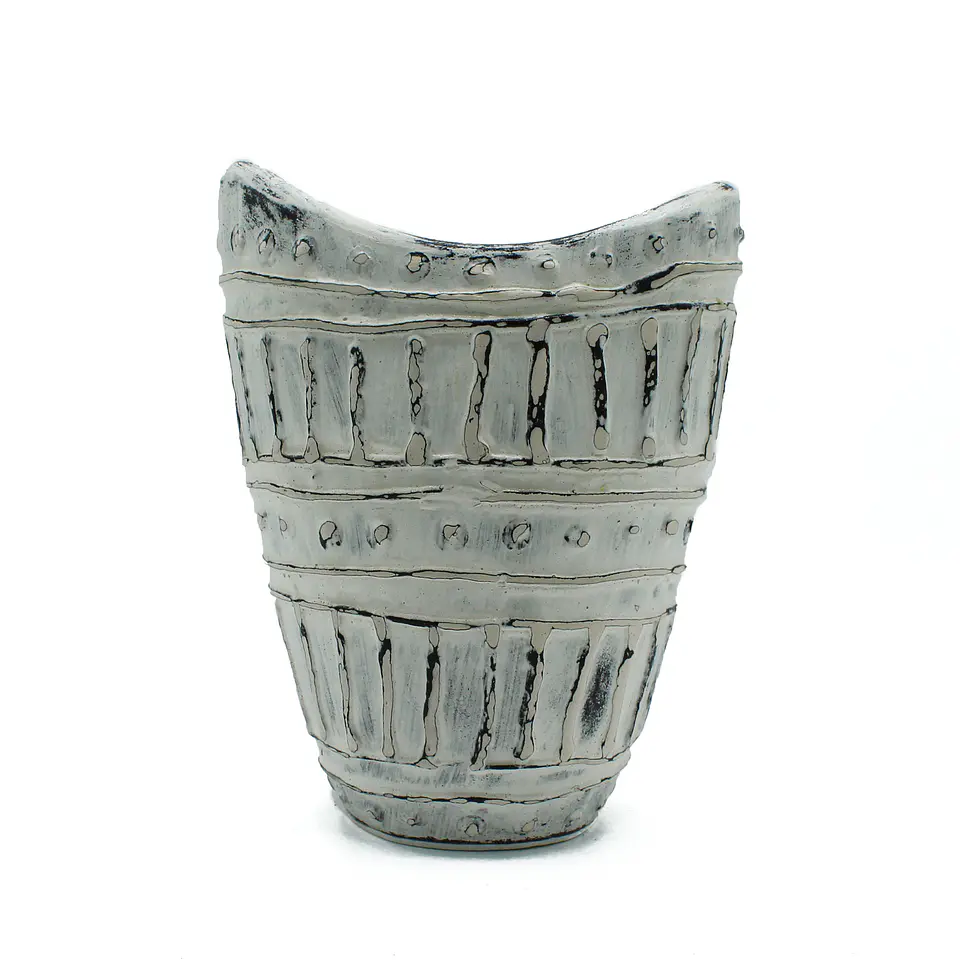 Vaso em Terracota em Formato de Pescoço Largo - Creme 22cm 2