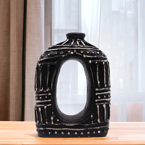 Vaso em Terracota Oval em Formato de Donut - Chocolate 23cm