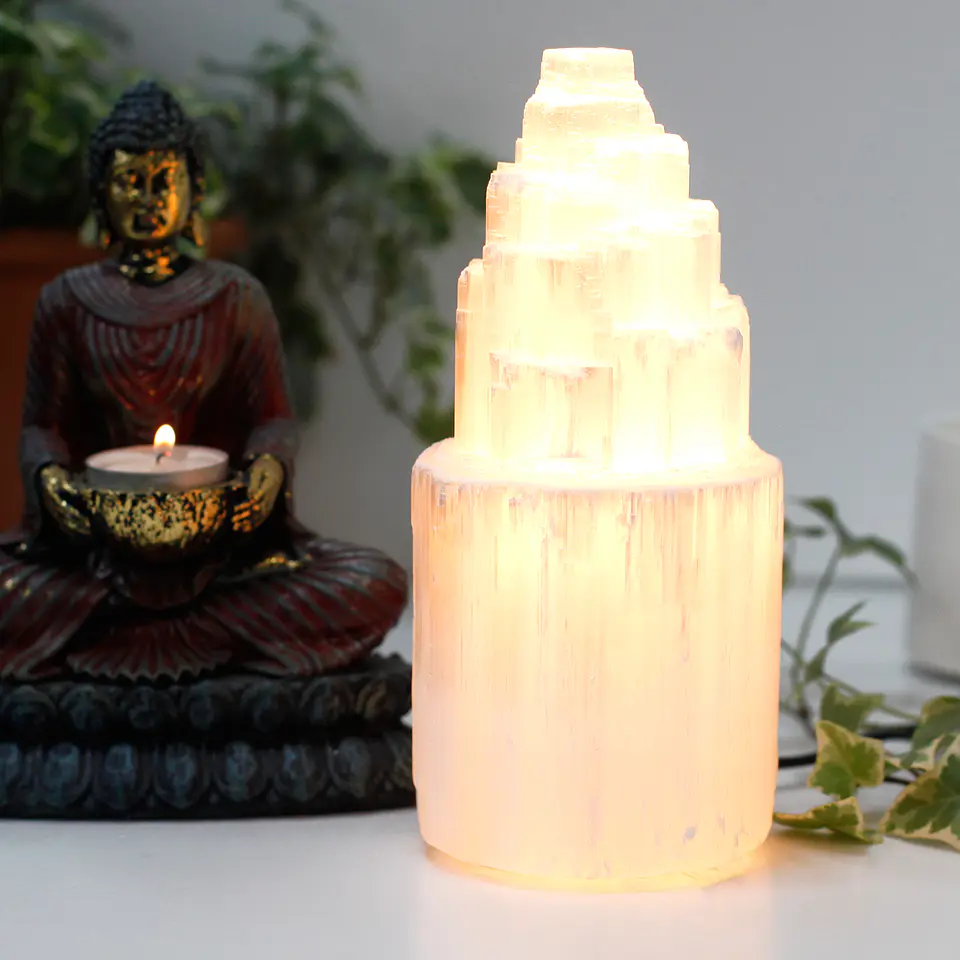 Candeeiro Torre Selenite Natural - 20cm 4