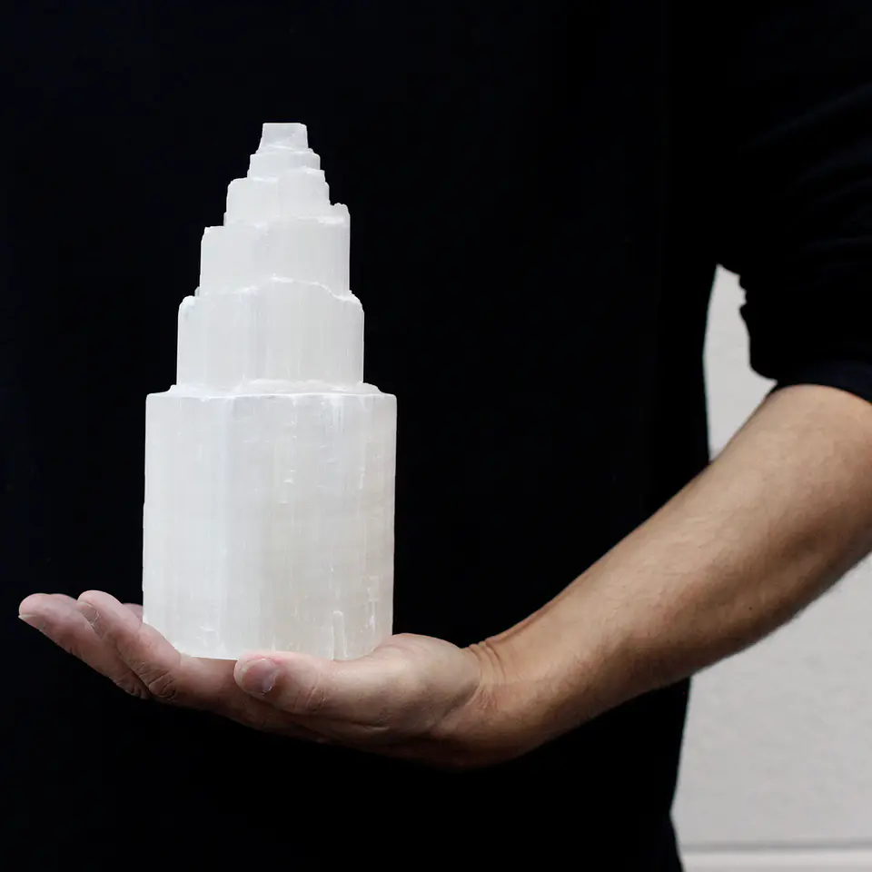 Candeeiro Torre Selenite Natural - 20cm 1
