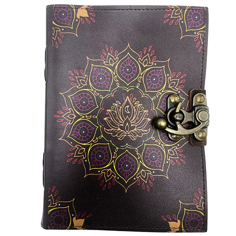 Caderno de Couro - Flor de Lótus - 12,5x17,5cm