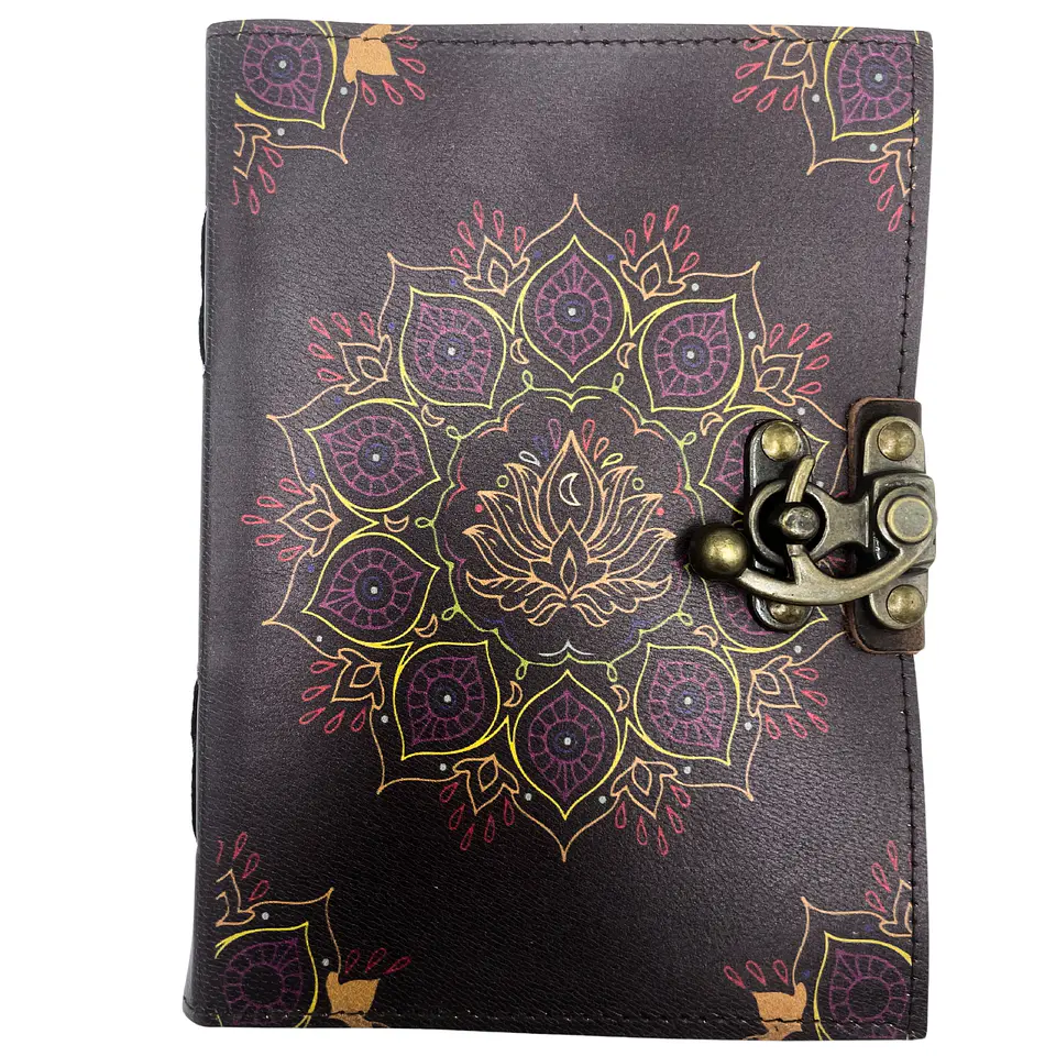 Caderno de Couro - Flor de Lótus - 12,5x17,5cm 1
