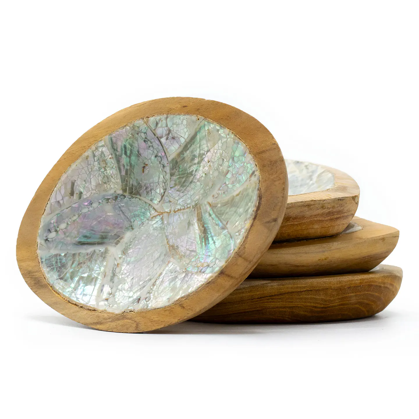 Conjunto de 4 Mini Tigelas de Madeira de Teca e Conchas Marítimas Naturais 1