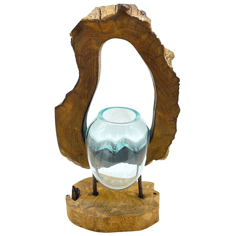 Vidro Fundido sobre Madeira de Gamal - Vaso Artístico