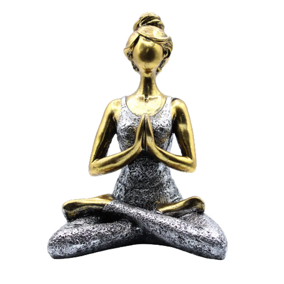 Escultura Artesanal Yoga Lady em Resina - Bronze e Prata 24cm 1
