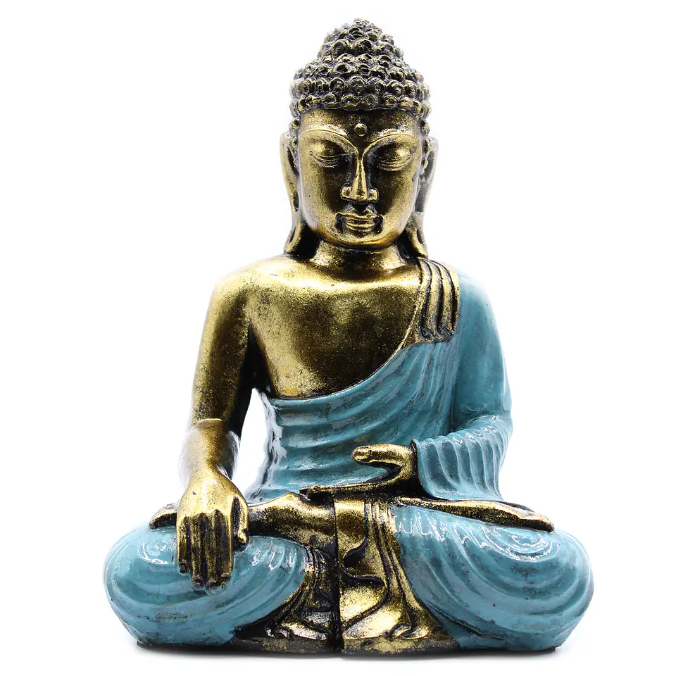 Estátua Buda Artesanal em Resina - Azul-petróleo e Ouro 2