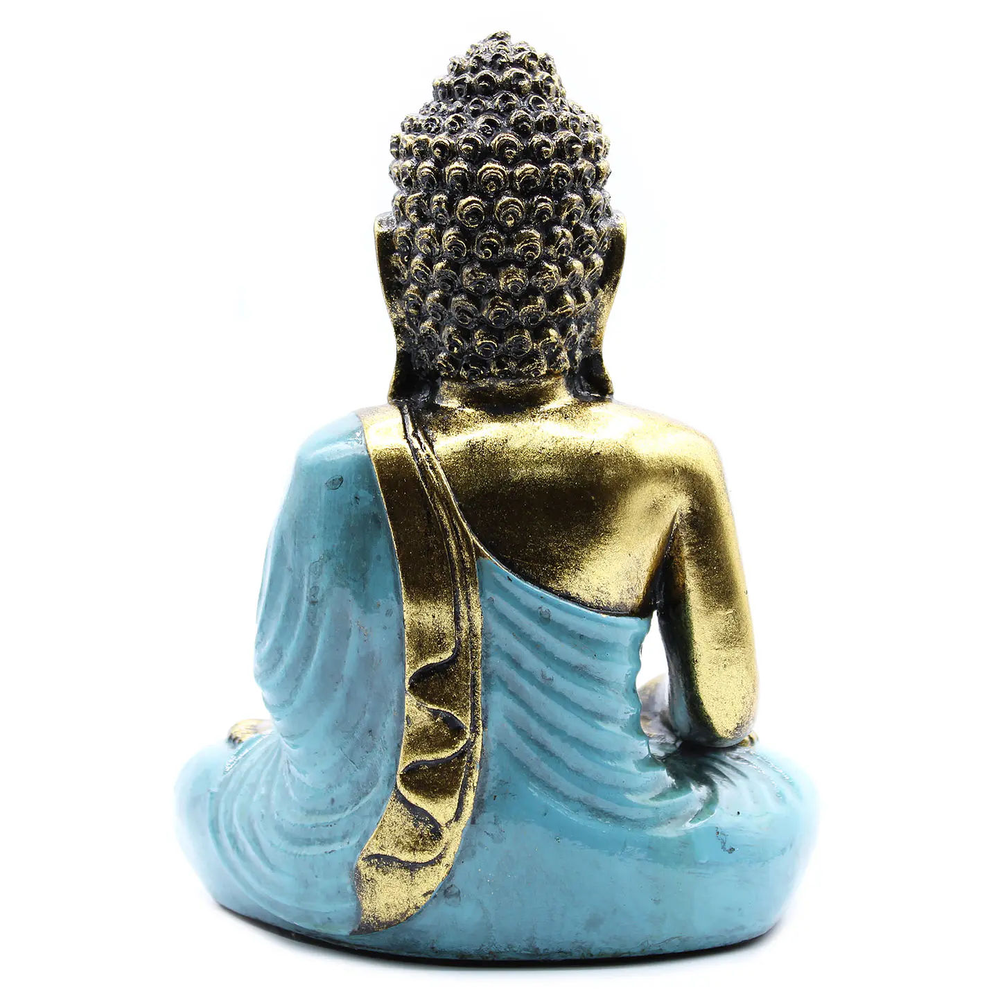 Estátua Buda Artesanal em Resina - Azul-petróleo e Ouro 4