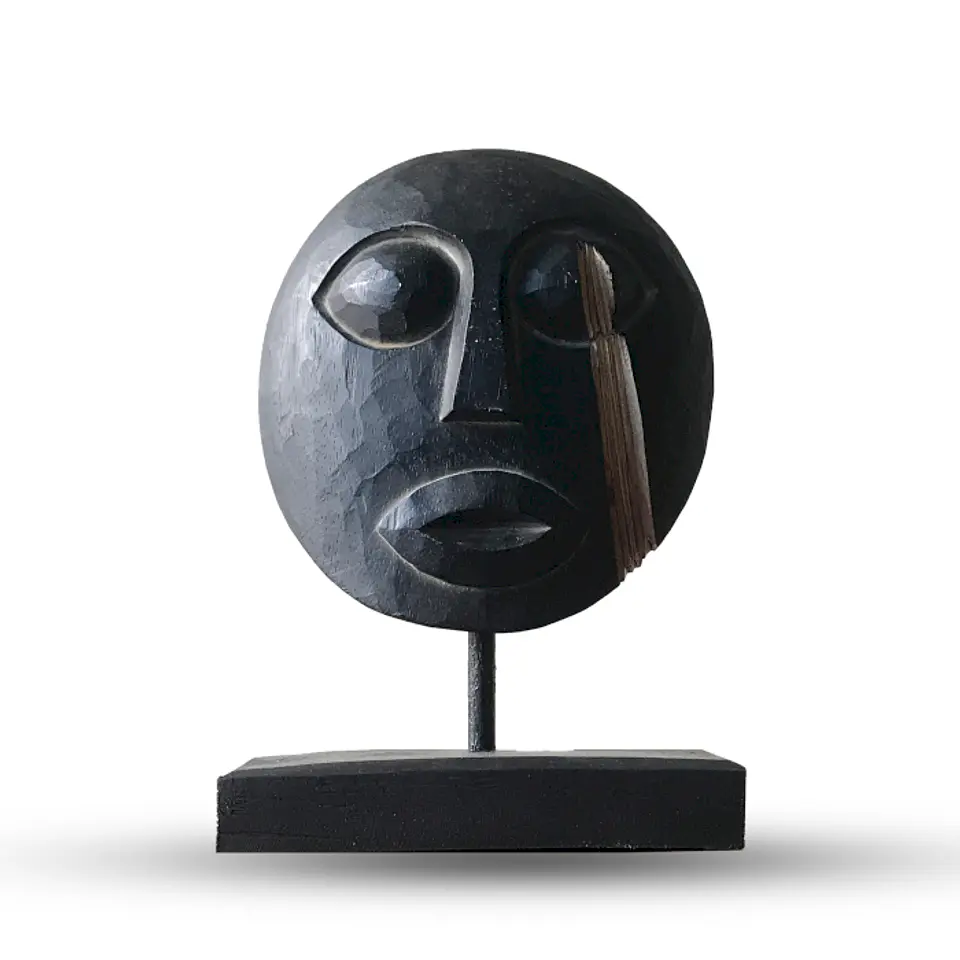 Máscara Decorativa Tribal Timor em Madeira Albasia - Preto 27x20cm 1