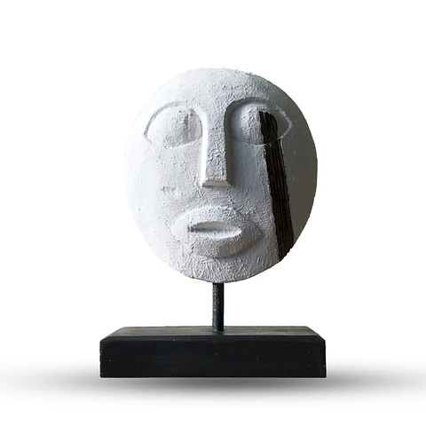 Máscara Decorativa Tribal Timor em Madeira Albasia - Branca 27x20cm