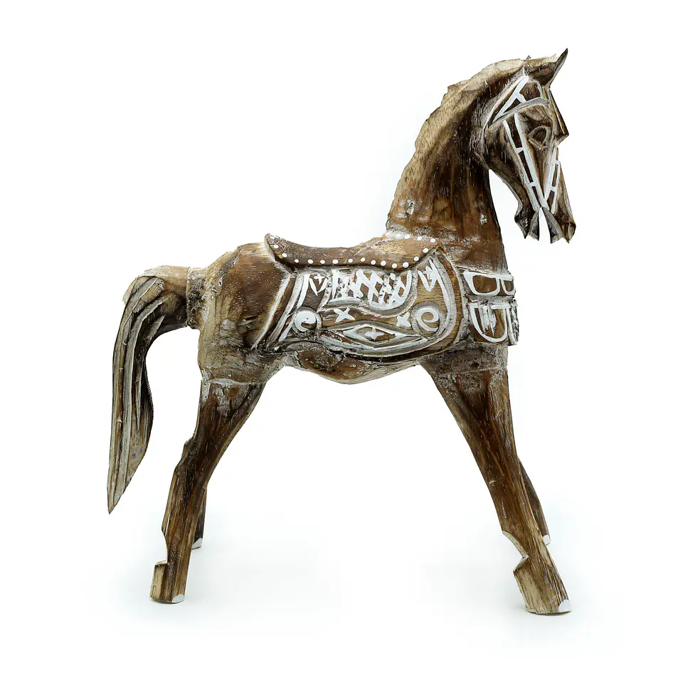 Cavalo Antigo em Madeira Albasia - 32 cm 3