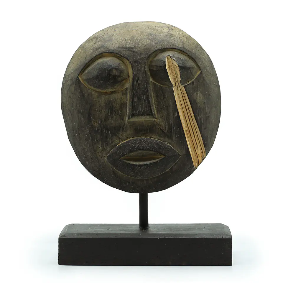 Máscara Decorativa Tribal de Timor em Madeira Albasia - Antiga 27x20cm 2
