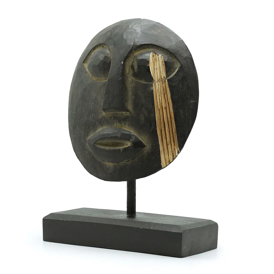Máscara Decorativa Tribal Timor em Madeira Albasia - Preto 27x20cm 3