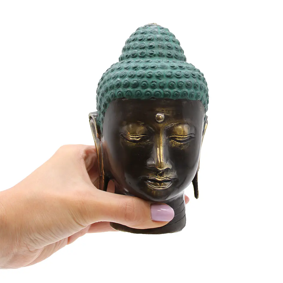 Grande cabeça de Buda de Latão Acabamento Efeito Bronze 2