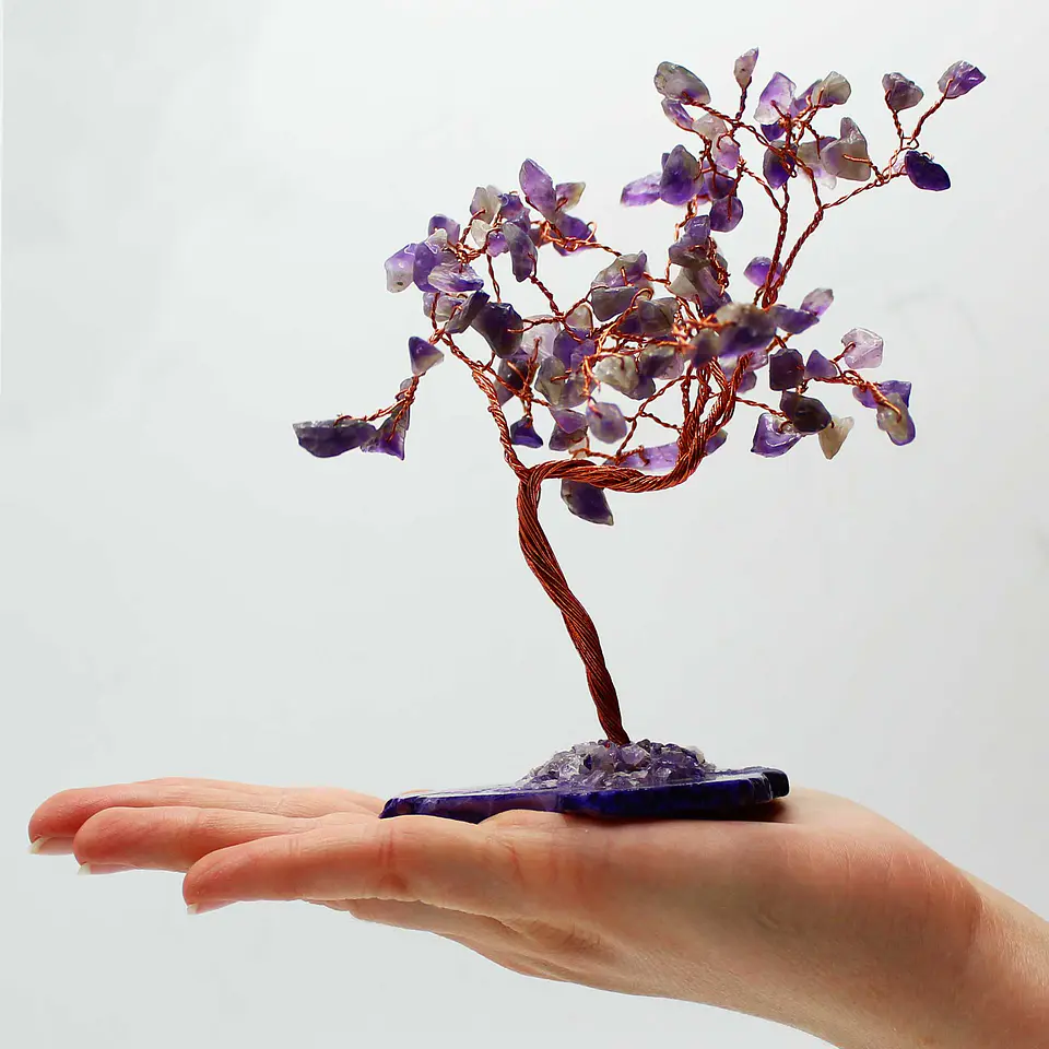 Grande árvore de pedras preciosas: ametista em base de ágata natural (100 pedras) 3