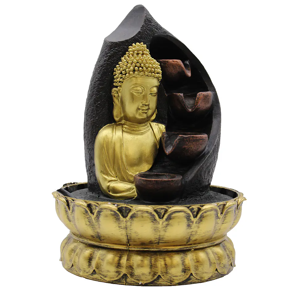 Fonte de Água em Poliresina - Buda dourado e vasos 30 cm 1