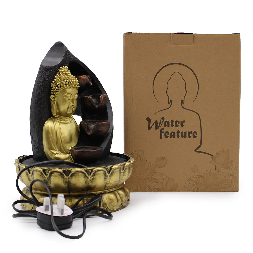 Fonte de Água em Poliresina - Buda dourado e vasos 30 cm 2