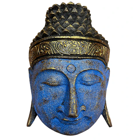Cabeça de Buda em Madeira Albasia -  Azul Brilhante