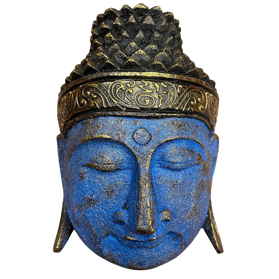 Cabeça de Buda em Madeira Albasia -  Azul Brilhante 1
