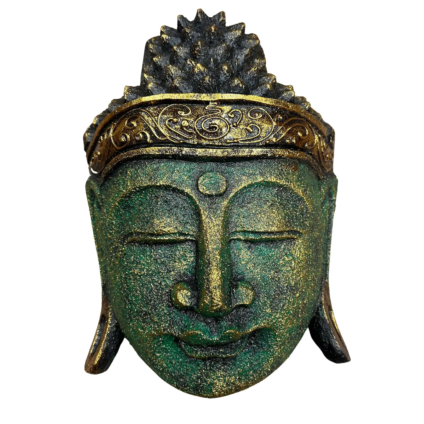 Cabeça de Buda em Madeira Albasia - Verde Brilhante 1
