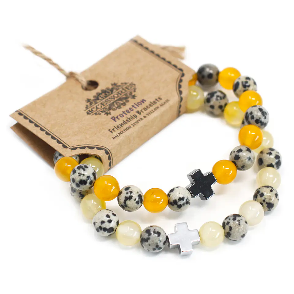 2x Pulseiras com Jaspe Dálmata e Jade Amarela - Proteção 1