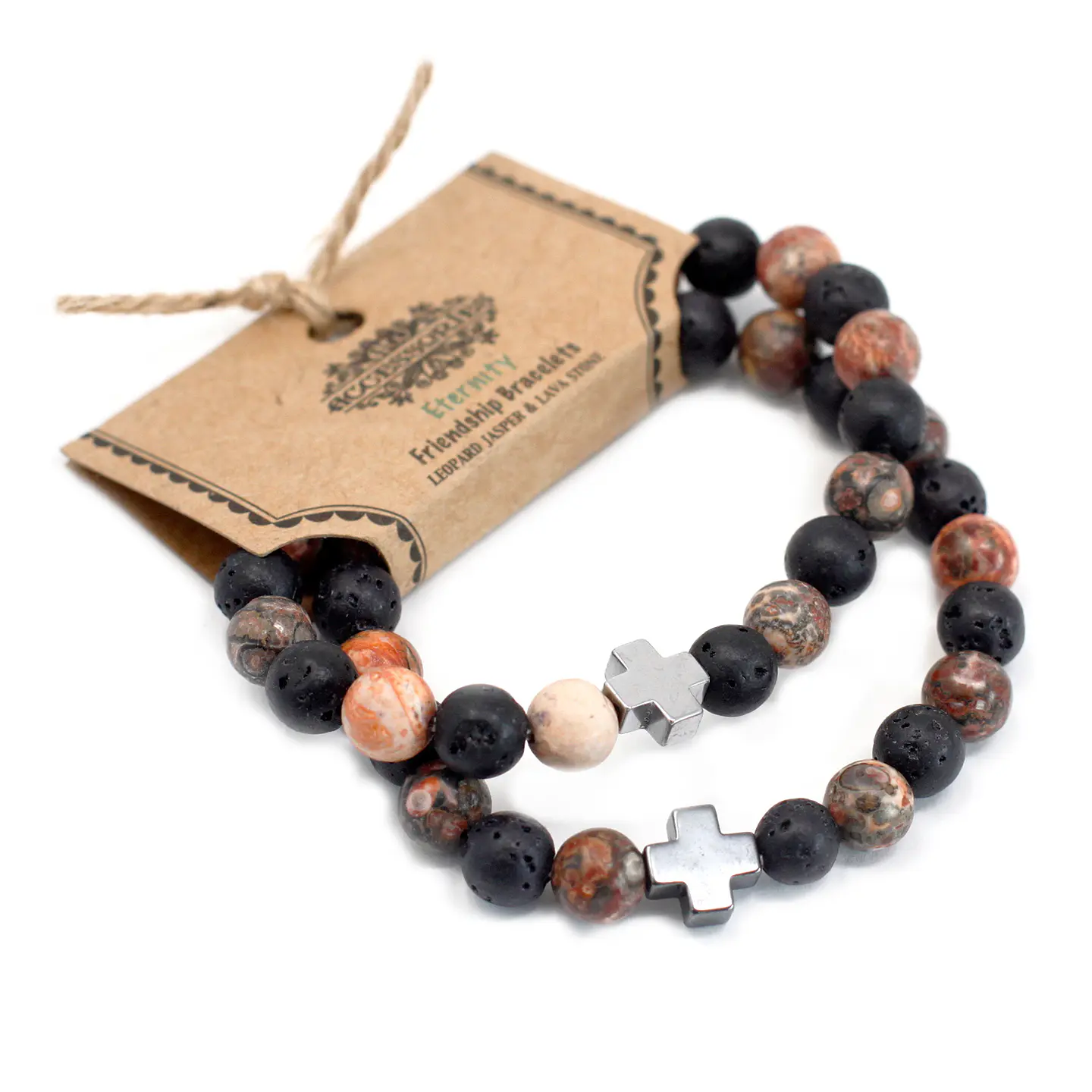 2x Pulseiras com Jaspe Leopardo e Pedra Vulcânica - Eternidade 1