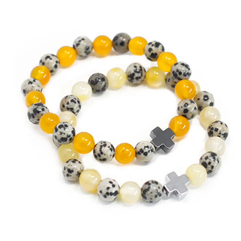 2x Pulseiras com Jaspe Dálmata e Jade Amarela - Proteção 2