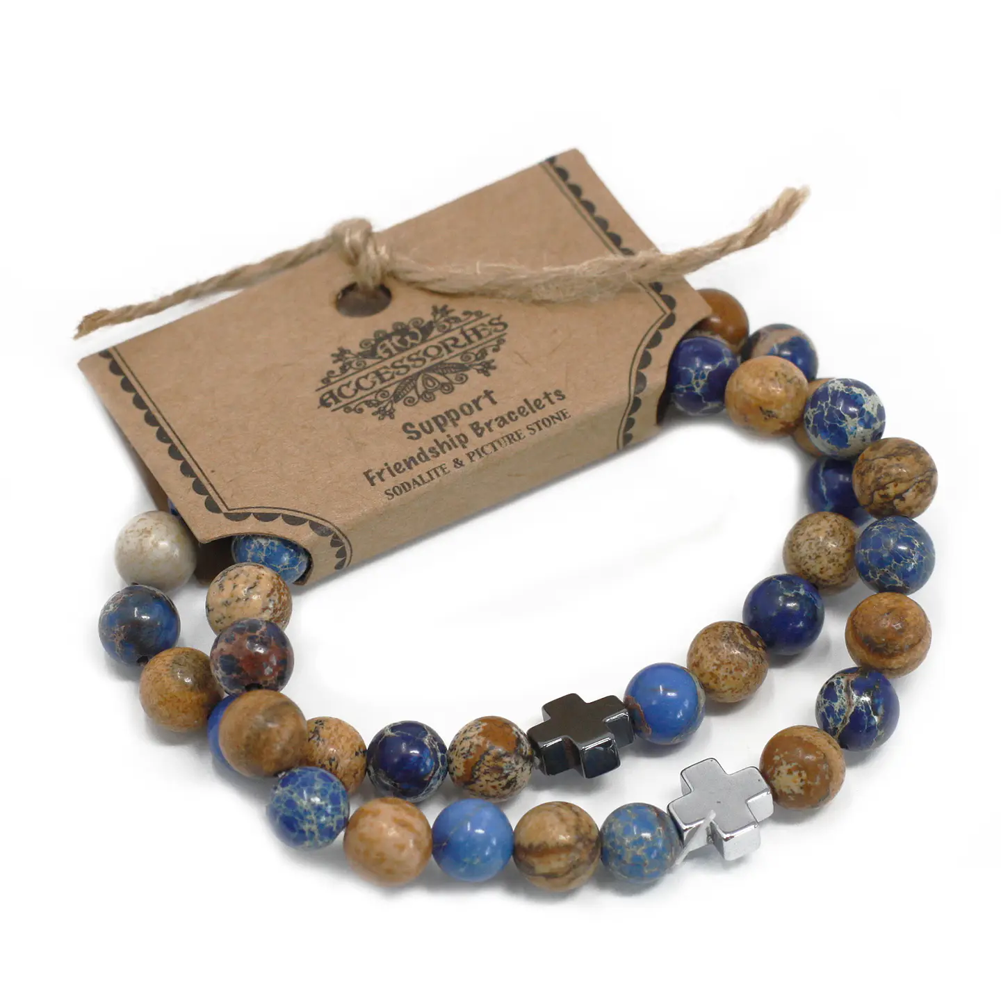 2x Pulseiras com Sodalita e Pedra Paisagem - Arco-Íris 1