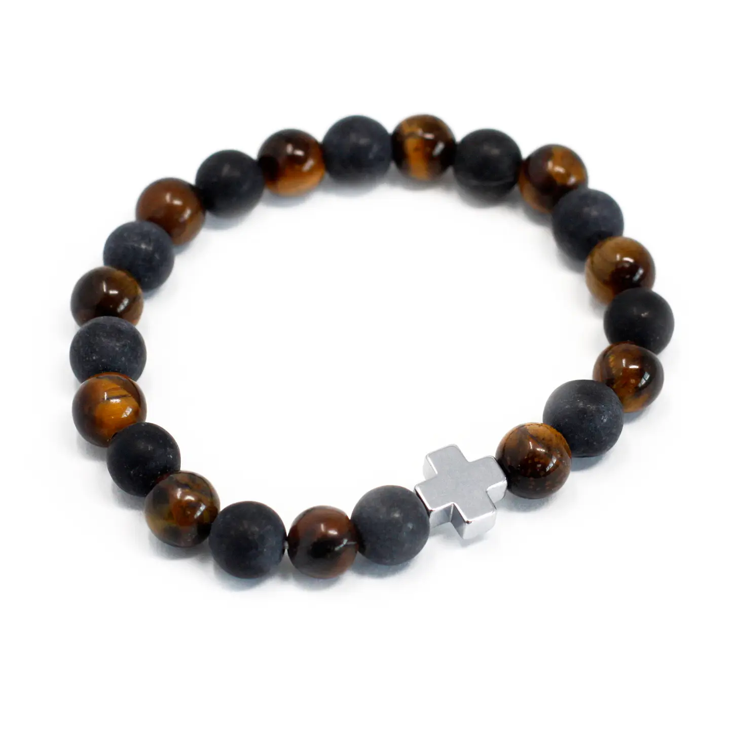2x Pulseiras com Olho de Tigre e Pedra Negra - Força 3