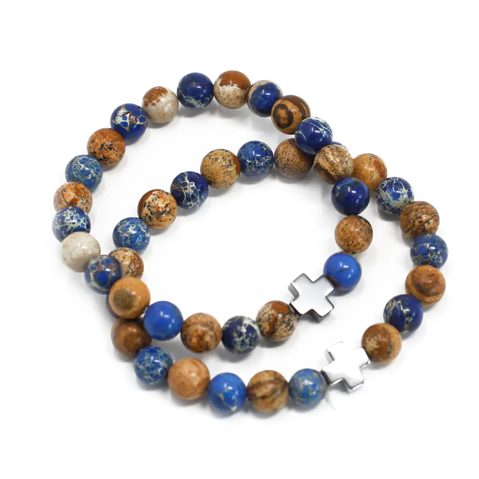 2x Pulseiras com Sodalita e Pedra Paisagem - Arco-Íris 2