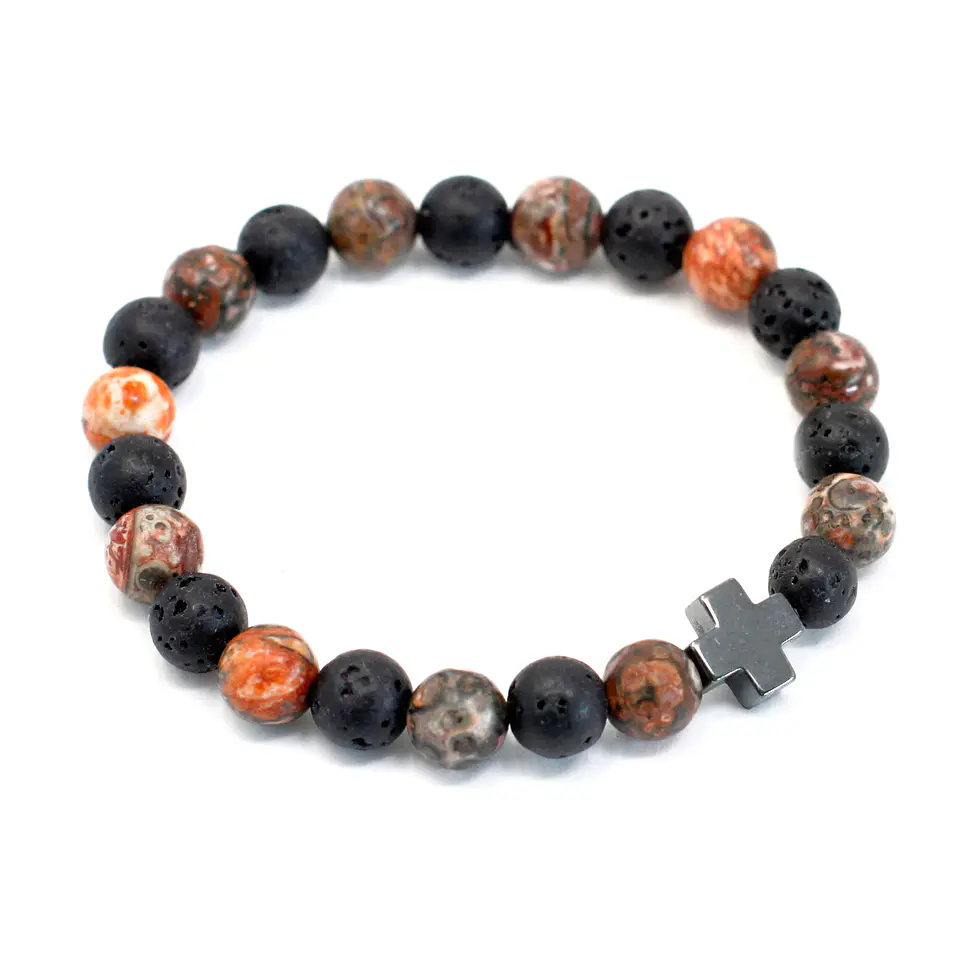 2x Pulseiras com Jaspe Leopardo e Pedra Vulcânica - Eternidade 3