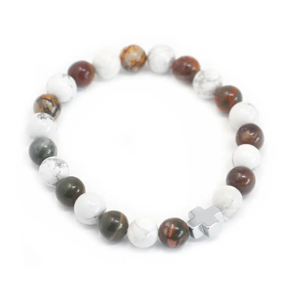 2x Pulseiras com Jaspe Picasso e Howlite Branca - Paz 3