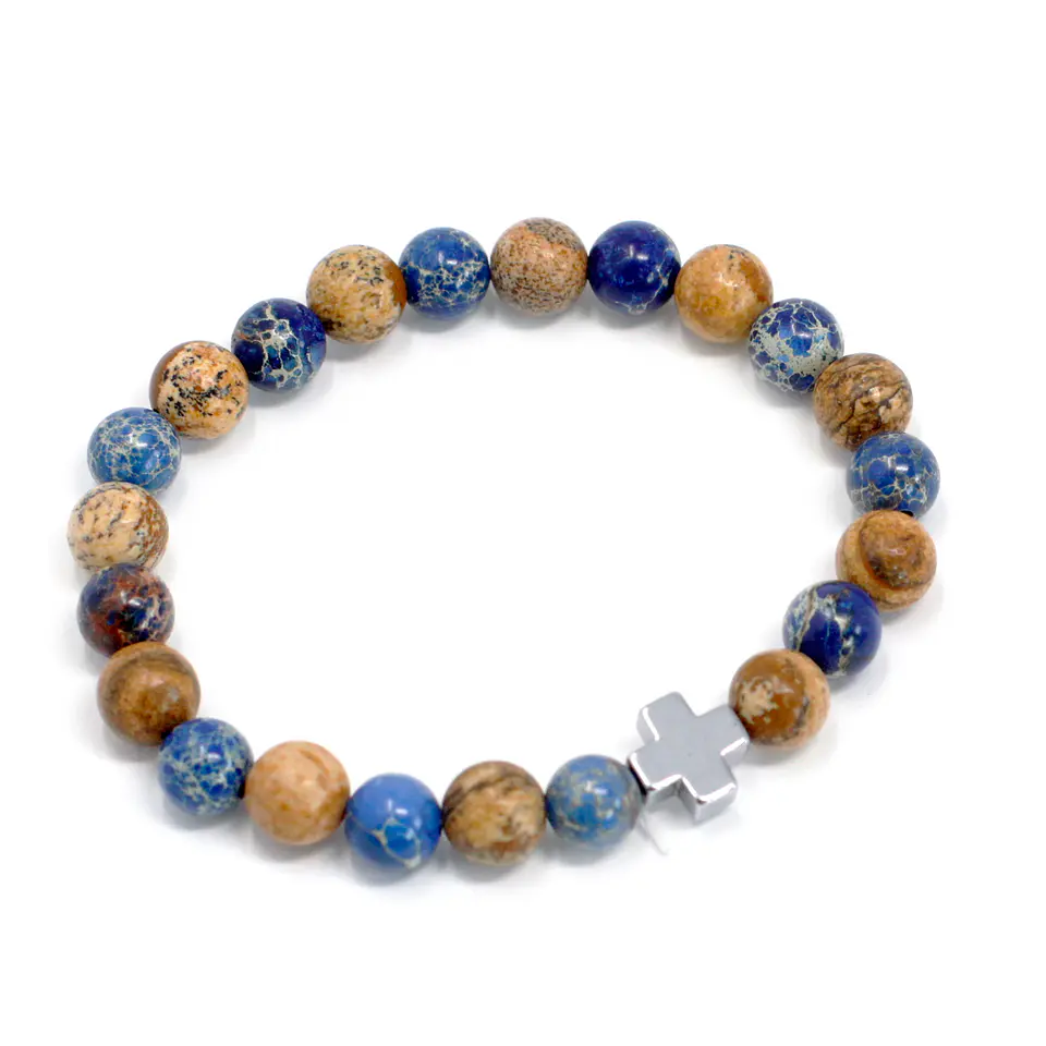 2x Pulseiras com Sodalita e Pedra Paisagem - Arco-Íris 3