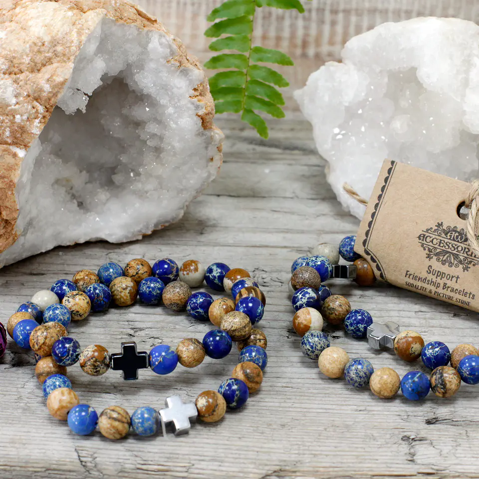 2x Pulseiras com Sodalita e Pedra Paisagem - Arco-Íris 4
