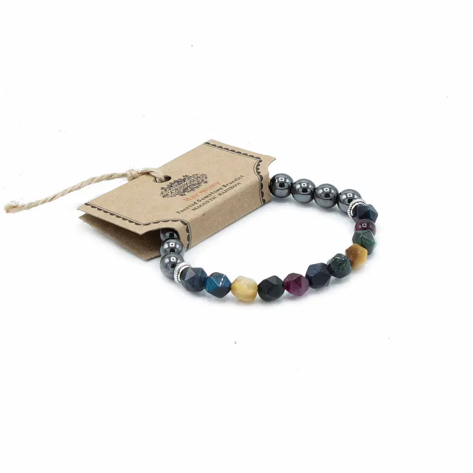 Pulseira de pedras preciosas esculpidas - arco-íris magnético 1