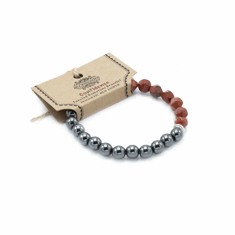 Pulseira de Pedras Preciosas Esculpidas - Jaspe Vermelho Magnético 1