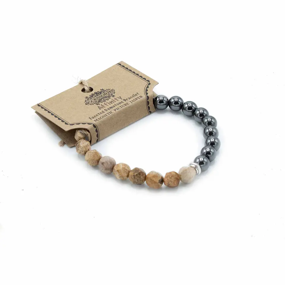 Pulseira de Pedras Preciosas Esculpidas - Jaspe Listrado Magnético 1