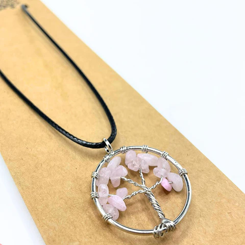 Colar Árvore da Vida - Quartzo Rosa