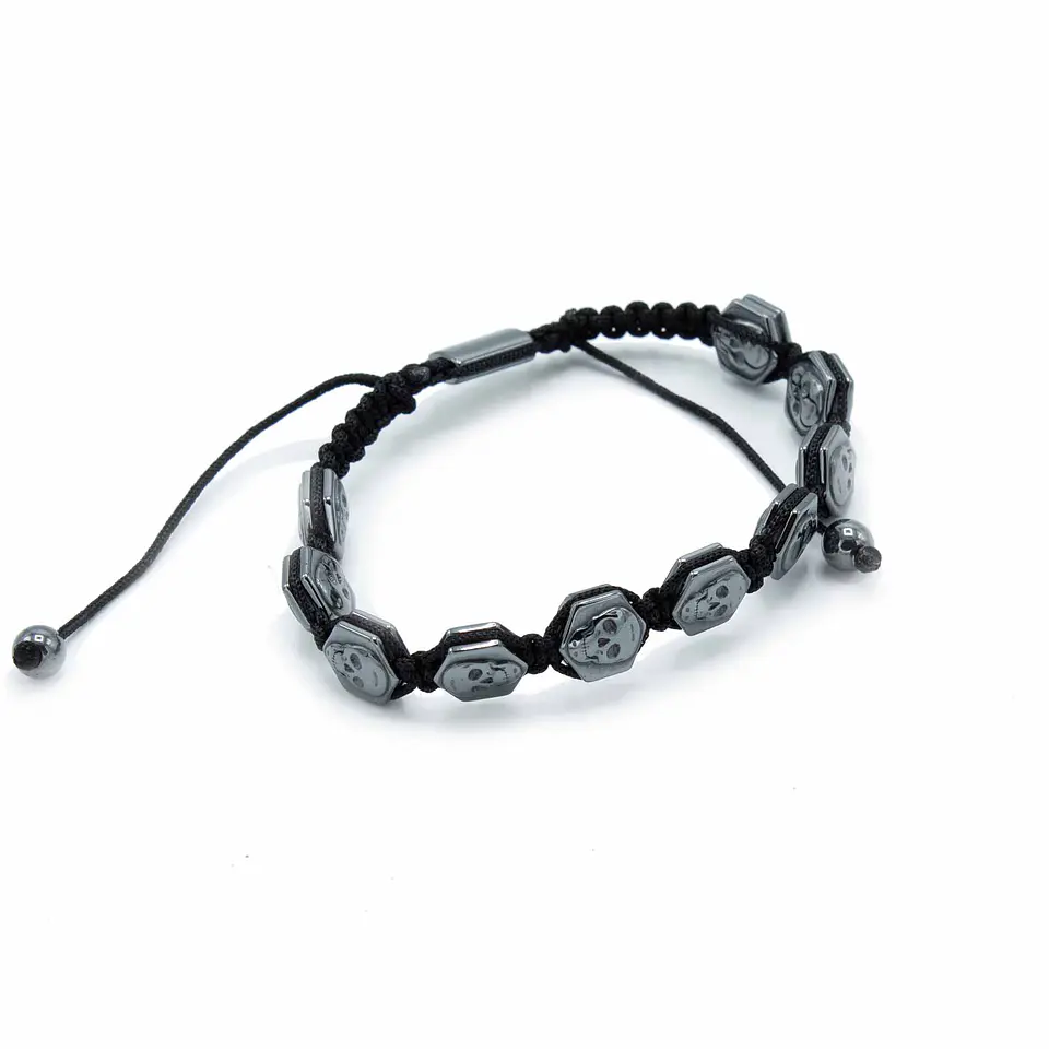 Pulseira Magnética Hematita Shamballa - Caveiras Hexagonais 2