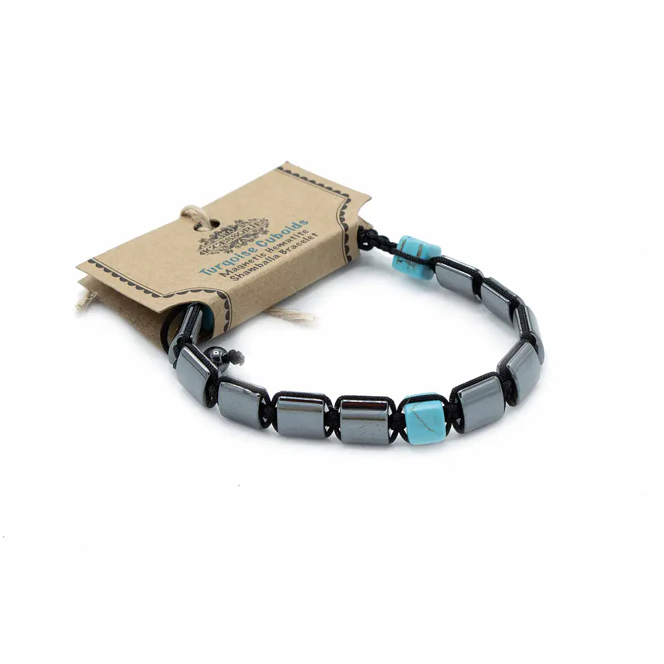 Pulseira Magnética Hematita Shamballa - Cuboides Turquesa 1